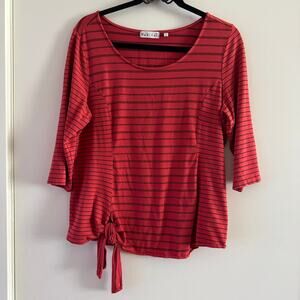 Habitat Striped Top Red Scoop Neck Tie Front 3/4 Sleeve Pullover Sz M Women's